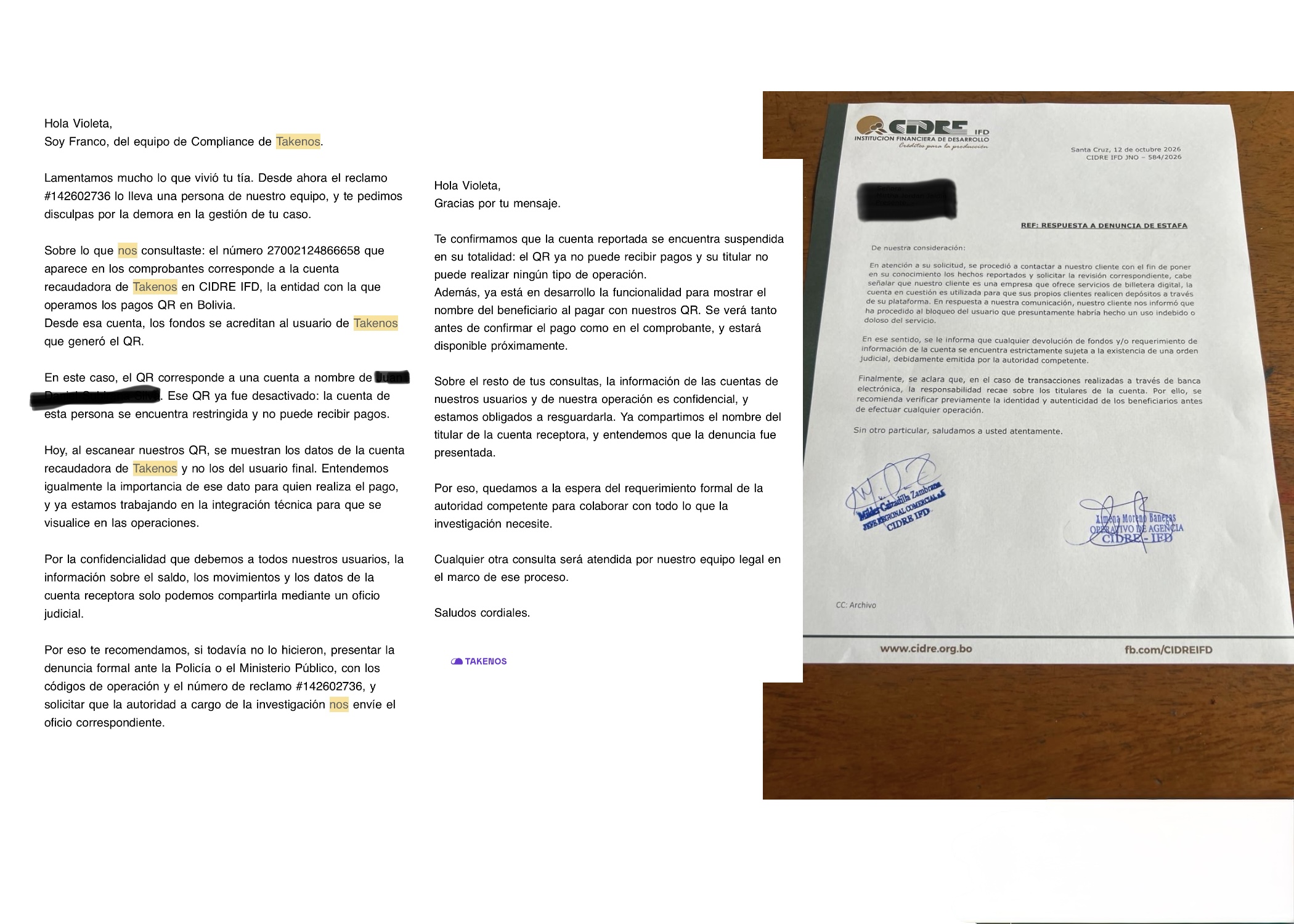 ¿Cómo verificas a un beneficiario que se llama TAKENOS?